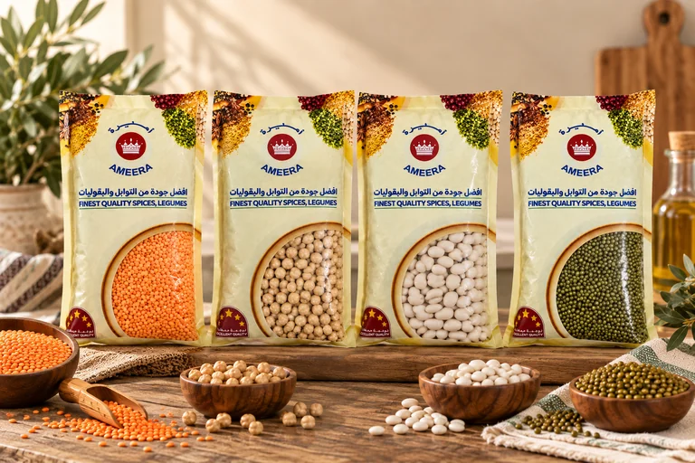 Ameera red lentils, chickpeas, white beans and whole mung beans