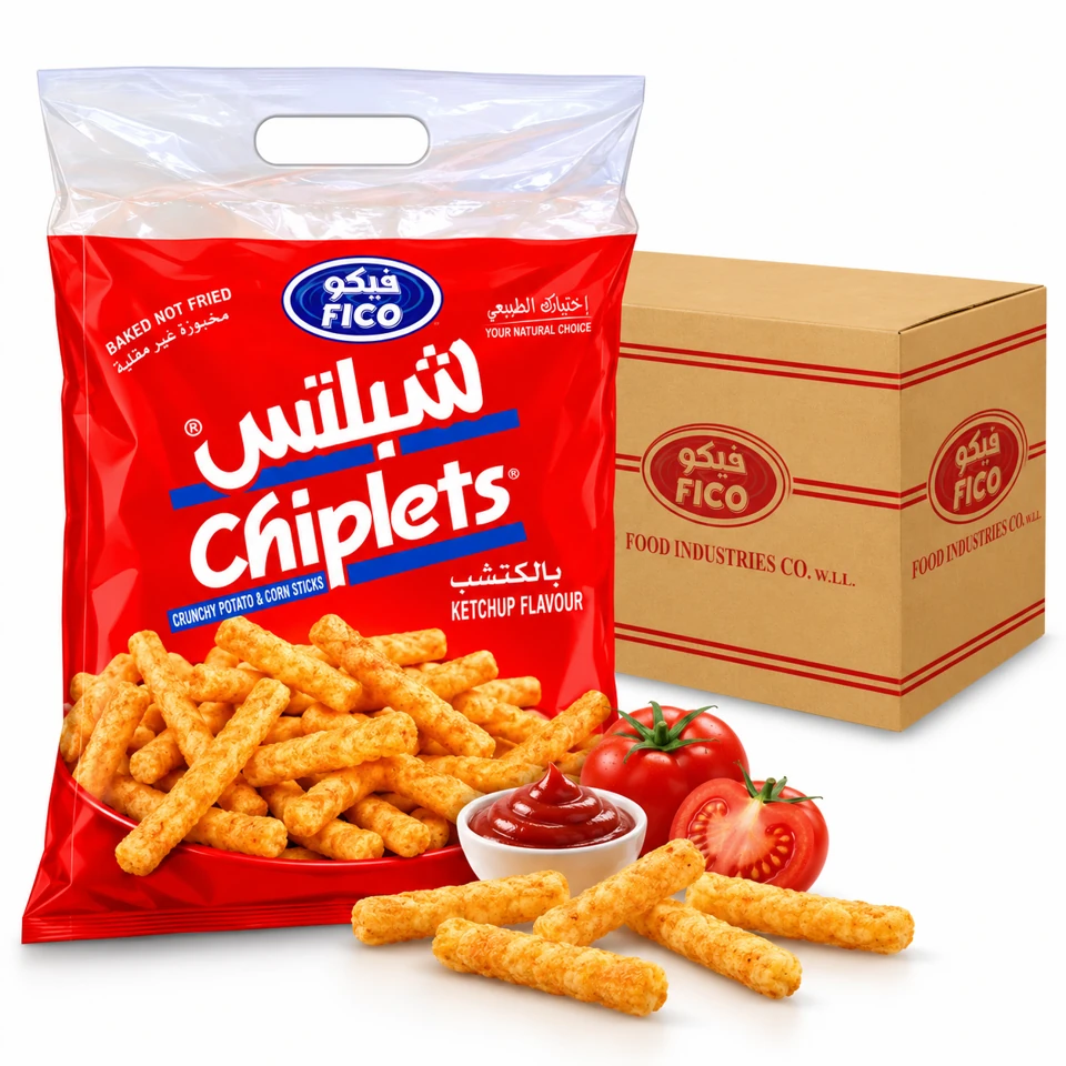 FICO Chiplets Ketchup product and outer packaging