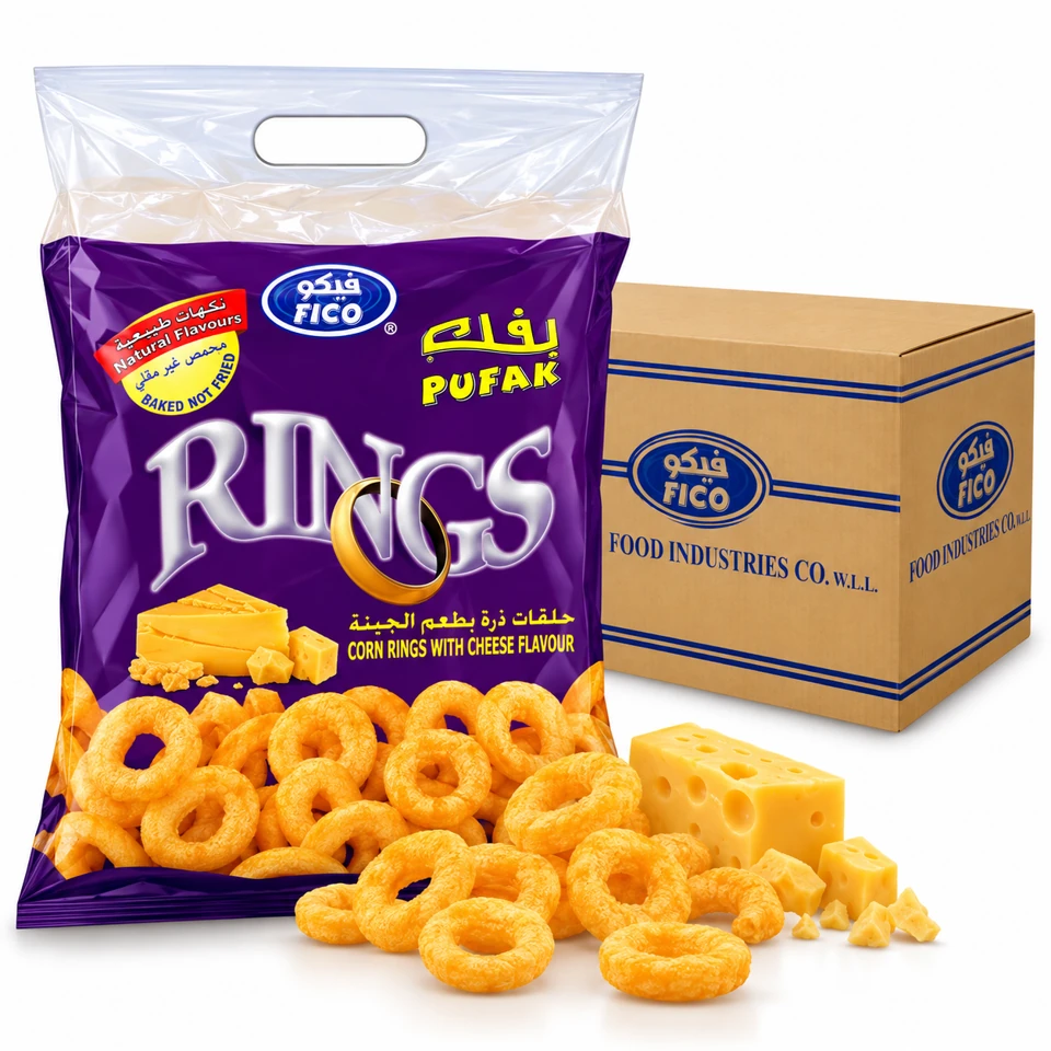 FICO Pufak Rings Cheese product and outer packaging