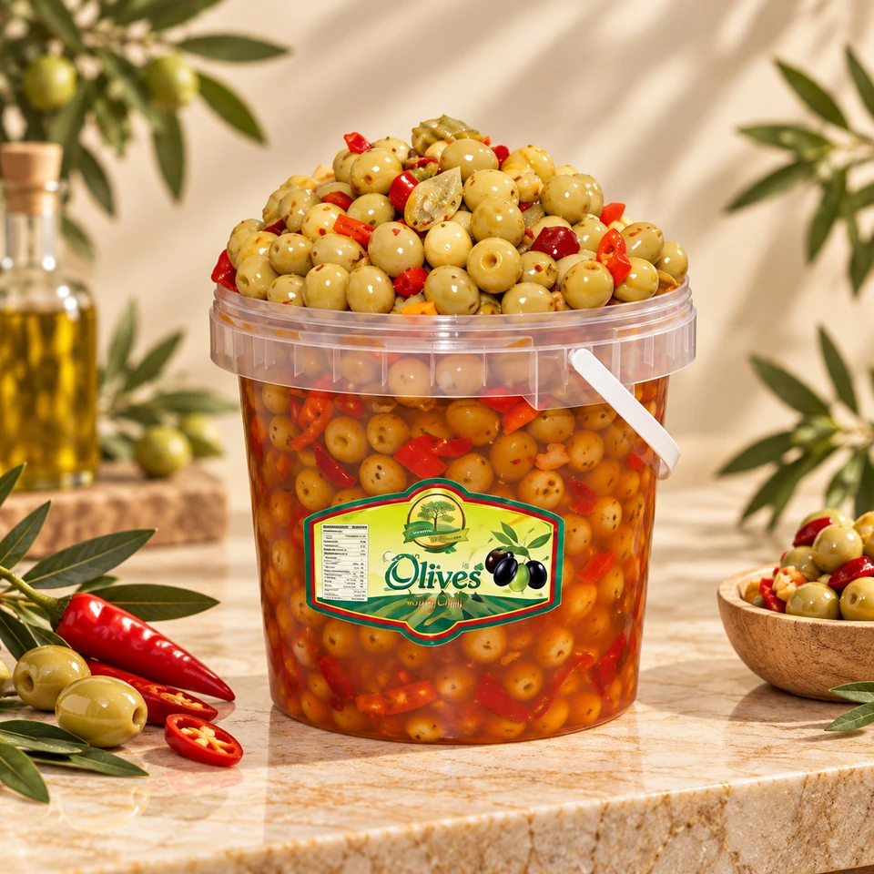 Green Olives with Chilli product presentation
