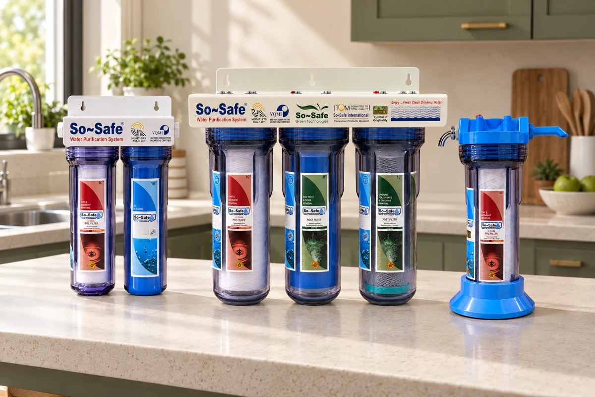 So-Safe dual, triple and blue countertop water filter systems